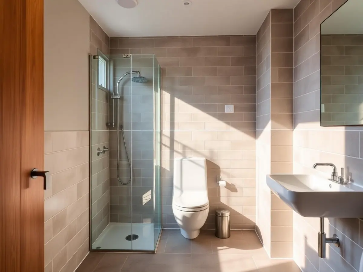 Fertig modernisiertes Bad mit Dusche, WC und Waschtisch